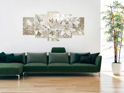 Produktbild von Akustikbild Blumen Lilien 200x100 cm Bilder Akustikschaum Hochleistungsschallabsorber Schallschutz Leinwand 5 tlg Wandbild Raumakustik Schalldämmung b-A-0309-b-o