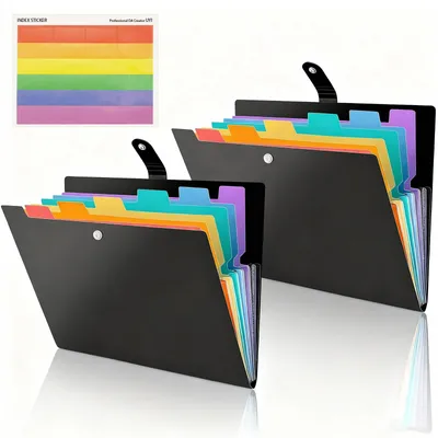 Productafbeelding van 2 A4-documentenmappen, 7 vakken, uitbreidbaar, met labels en drukknopsluiting