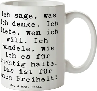 Produktbild von Mr. & Mrs. Panda Kaffeetasse Spruch Freiheit Leben - Weiß - Geschenk, Lebensgefühl, Trinkbecher, Kaffeebecher, Selbstbestimmung, Gefühl, Tasse, Zitat, Stimmung, schöne