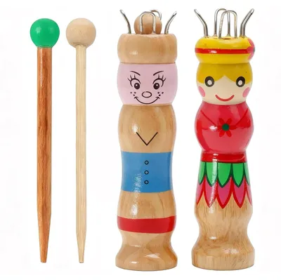 Produktbild von Strickrahmen Webrahmen Strickliesel - Aus Holz - 2 Stück - Mit 4 Haken und Holznadel - Für Kinder und Erwachsene