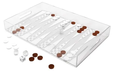 Produktbild von Backgammon-Spielbrett aus weißem und braunem Acryl, 25 x 38 x 5 cm