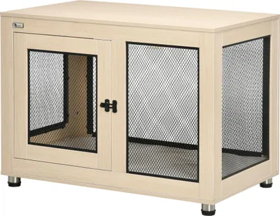 Produktbild von Hundebox Hundekäfig, Modernes Design, verriegelbar, 2 Türen, 94 cm x 60 cm x 71,5 cm, Natur + Schwarz