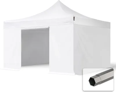 Produktbild von TOOLPORT 4x4m Stahl Faltpavillon, inkl. 4 Seitenteile, weiß