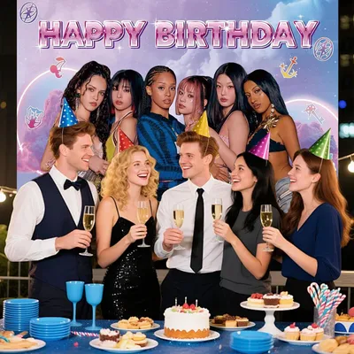 Produktbild von Geburtstagsdekoration Poster-Backdrop, 150 x 100 cm, rosa-lila, für Fotohintergrund