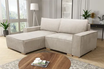 Produktbild von MEBLE LUX Ecksofa SVEN, Schlafsofa L-Form mit Schlaffunktion & Bettkasten, Linke Ottomane, Cord Stoff Beige
