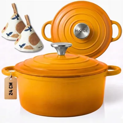 Obrázek produktu pro Smaltovaný litinový hrnec 24 cm 4 l, hořčice HAGE