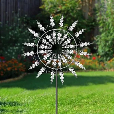 Immagine prodotto di Turbina eolica in metallo - Mulino a vento in ferro decorativo - Accessorio per esterni - Acciaio inossidabile - 1200 grammi - Argento
