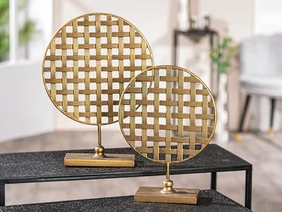 Imagen del producto de Escultura de pared, redonda, "Network", metal, color dorado, unidad de venta: 3, largo: 8.5 cm, ancho: 30.5 cm, alto: 41.5 cm. Código: 74152 4063387741528