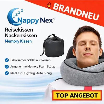 Produktbild von Nappy Nex™ Reisekissen Nackenkissen Memory Kissen Nackenhörnchen Kopfstütze