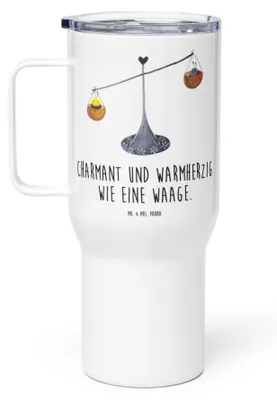 Produktbild von Mr. & Mrs. Panda Kaffee-to-go-Becher Sternzeichen Waage - Weiß - Geschenk, thermosbecher, Hummel, Thermos-Becher, Thermobecher, Gleichgewicht, Biene, Marienkäfer