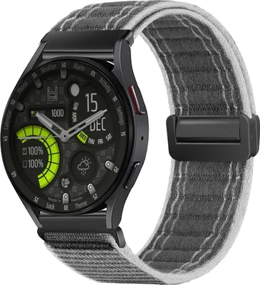 Produktbild von Smartwatch Armband für Samsung Galaxy Watch6 44mm Nylon Textil Band Ersatzband Wechselband Magnetverschluss flexibel atmungsaktiv Grau