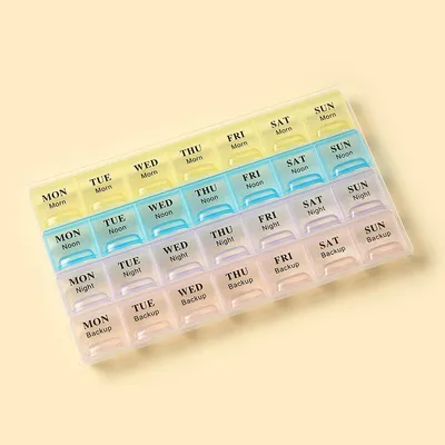 Produktbild von Pillenbox für 7 Tage, Wochen-Reisemedikamenten-Organizer für 4-mal täglich, mit 28 Fächern für Fischöl, Vitamine, Tabletten und Nahrungsergänzungsmittel