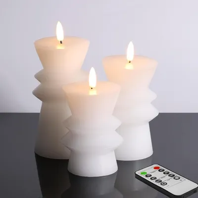 Produktbild von LED-Flammenlose Kerzen mit Fernbedienung Set 3 Stück 3x4 3x5 3x6 Weiß