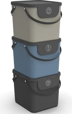 Produktbild von Rotho Albula Mülleimer Küche 3 x 40 L Mülleimer 3 Fächer stapelbar 3er Set