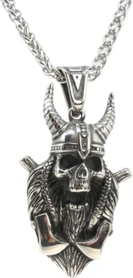Produktbild von Lederkette Edelstahlkette 316L WIKINGER SKULL 50 cm Edelstahl 05-06