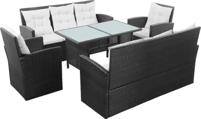 Produktbild von 5-tlg. Garten-Lounge-Set mit Auflagen Poly Rattan Schwarz