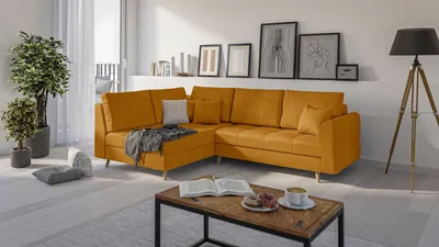 Produktbild von S-STYLE MÖBEL - Ecksofa mit Holzfüßen im skandinavischen Stil Marco aus Gelb Luxusmicrofaser - Ottomane links  - B/T/H: 231 cm/161 cm/81 cm