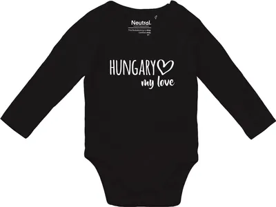 Produktbild von Huuraa Baby Body Hungary my love 62 Black  Baumwolle Fairtrade Langarmbody Geschenkidee