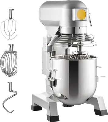 Produktbild von SucceBuy Kommerzieller Standmixer , 15-Quart-Edelstahlschüssel, 850 W Hochleistungs-Elektromixer mit 3 einstellbaren Geschwindigkeiten (113/184/341 U/min), inkl. Knethaken, Schneebesen