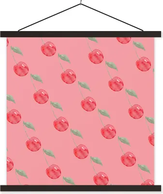 Produktbild von MuchoWow® Textilposter Kirschen - Aquarell - Rosa 90x90 cm mit schwarzem Rahmen - Magnetisches