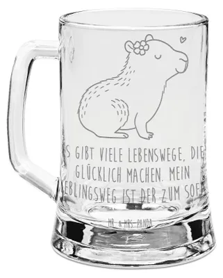 Produktbild von Mr. & Mrs. Panda Bierhumpen Capybara Blume - Transparent - Geschenk, Humpen, Bierkrug Glas, Krug, Seidel, Lustige Sprüche
