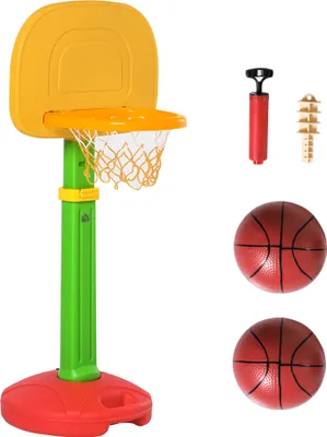 Produktbild von HOMCOM Kinder-Basketballkorb mit verstellbarer Höhe, 2 Bällen und Luftpumpe für Kinder ab 3 Jahren, Indoor- und Outdoor-Sportspielzeug, 52,5 x 44 x 120–160 cm, mehrfarbig