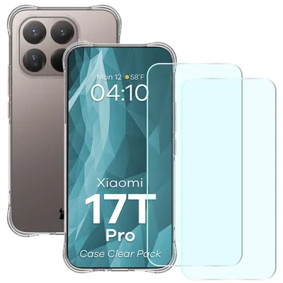 Produktbild von Schutzhülle + 2x gehärtetes Glas für Xiaomi 17T Pro, Bizon Case Clear Pack, Transparent