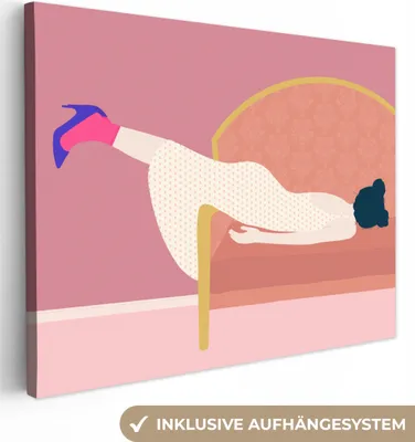 Produktbild von MuchoWow® - Leinwandbilder - Vintage - Frauen - Pastell, Wandbild, Wanddeko Bilder Wohnzimmer, 80x60 cm