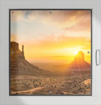 Produktbild von Wallario Lichtschutzbild, Dekorativer Sichtschutz Sonnenschutz 96 x 100 cm mit Motiv: Monument bei Sonnenuntergang - Verdunklung ohne Bohren