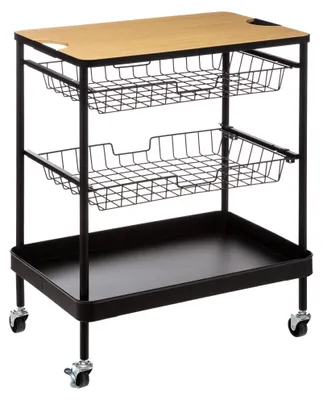 Produktbild von Küchenwagen mit Tablett und Körben, schwarz