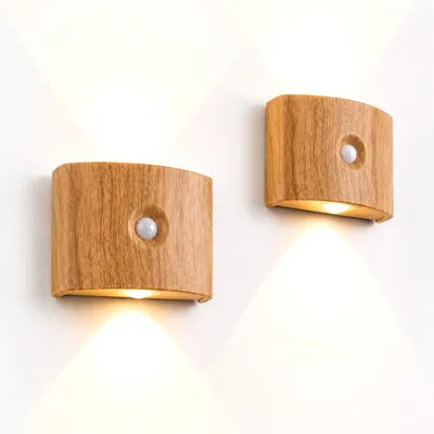 Produktbild von LED Bewegungslicht, 2er Set Wandleuchten, kabellos & magnetisch, Holzoptik, 3 Lichtfarben, dimmbar, USB-C, für Flur, Schrank & Schlafzimmer