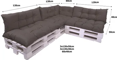 Image de Ensemble de coussins pour meubles en palettes 7 pcs 120x60 coussin d'assise / coussin de dossier 120x40cm | ensemble de coussins en palettes pour l'extérieur | coussin de palettes pour balançoire gris foncé