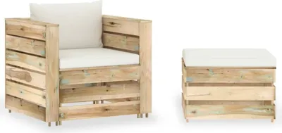 Produktbild von 2-tlg. Garten-Lounge-Set mit Kissen Grün Imprägniertes Holz