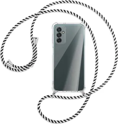 Produktbild von Handykette Backcover-Schutzhülle mit Band (Metall silberfarben) für Samsung Galaxy M23 - schwarz/weiß gestreift