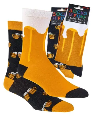 Produktbild von krautwear Herren Damen 2 Paar Lustige Bunte Gemusterte Fun Sneaker Socken Witzige Strümpfe Baumwolle (36-41, Bier)
