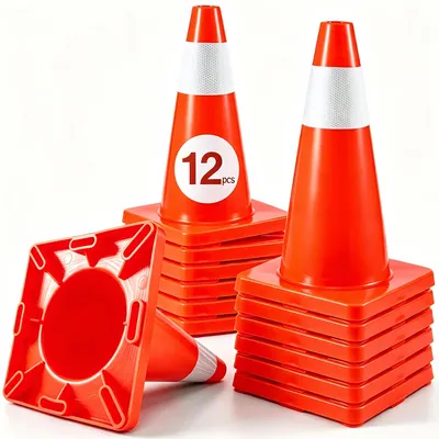 Produktbild von SucceBuy 12er-Pack 45,7 cm Verkehrskegel mit PVC-Basis, Sicherheitskegel in Orange für Baustellen und Parkbereiche