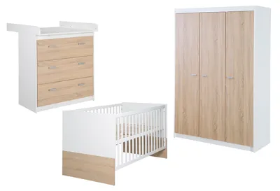 Immagine prodotto di set da camera per bambini 'Gabriella', 3 pezzi, bicolore, incl. letto 70x140cm, fasciatoio con 3 cassetti, armadio 3 ante