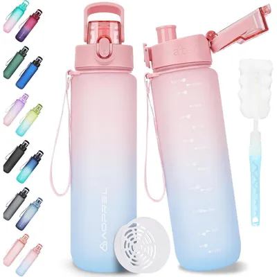 Imagen del producto de Botella de agua de Tritan, sin BPA, con filtro, 1000 ml, diseño degradado en rosa y azul