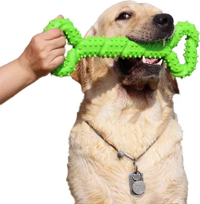 Produktbild von Robustes Hundespielzeug 13 Inch Knochen geformt Kauspielzeug aus Hartgummi mit Konvexes Design stark interaktives Spielzeug für große kleine Hunde, Zähne reinigen und Zahnfleisch massieren