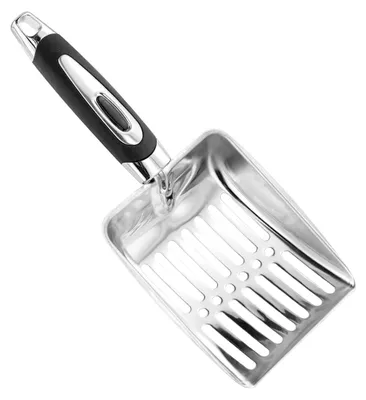 Obrázek produktu pro Lopatička z nerezové oceli, 25,2 x 10,8 cm, plastový úchop, pro kočky, psy, králíky, křečky