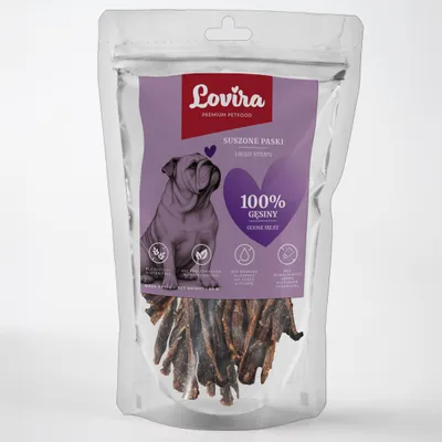 Immagine prodotto di Snack per cani LOVIRA – oca essiccata, integratore per un'alimentazione sana, bocconcini morbidi naturali per cani, 80 g