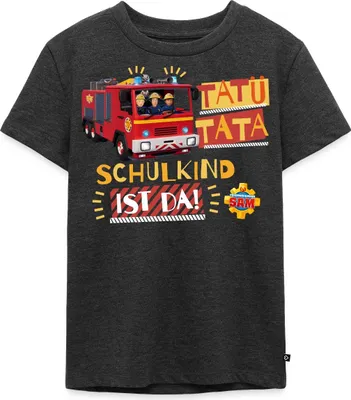 Produktbild von Spreadshirt Feuerwehrmann Sam™ Tatü Tata Schulkind Ist Da Kinder Premium T-Shirt, 122/128 (6 Jahre), Anthrazit meliert