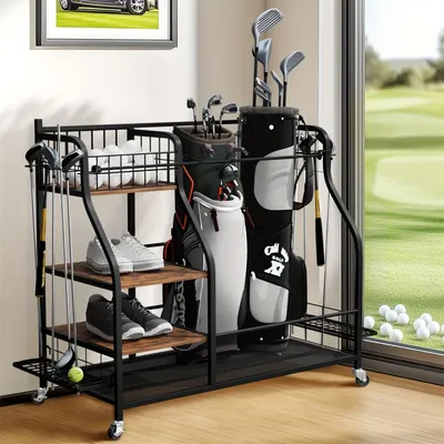 Obrázok produktu pre Organizér na golfové vybavenie – Držiak na golfové palice – Držiak na golfové tašky – Stojan na golfové tašky – Organizér do auta na golfové vybavenie – Konštrukcia s kolieskami