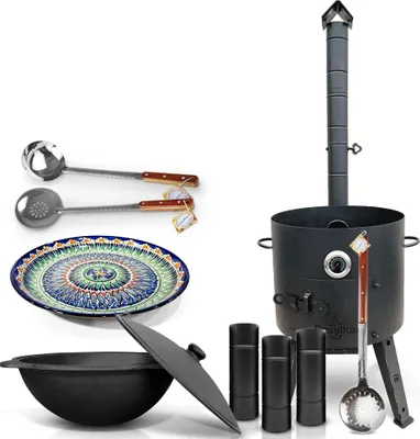 Produktbild von Feuerofen Ø 44 cm 2 mm Stahl Utschak Uchag mit Usbekische Kazan 16 L Казан Lagan