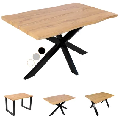 Produktbild von Esstisch Dua | 120 x 80 cm | Holz-Optik mit Baumkante in Wildeiche | Spider-Gestell Metall Schwarz | 40 mm Tischplatte geteilt | Tisch für Esszimmer & Küche