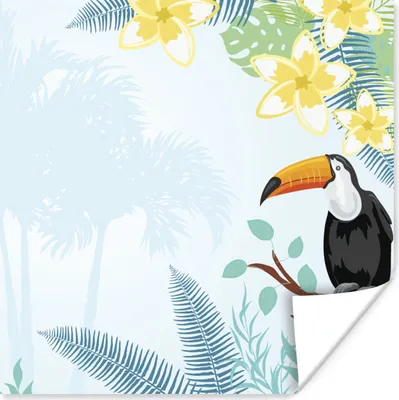 Produktbild von MuchoWow® Poster Eine Illustration von tropischen Pflanzen mit einem Tukan 100x100 cm - Babyzimmer