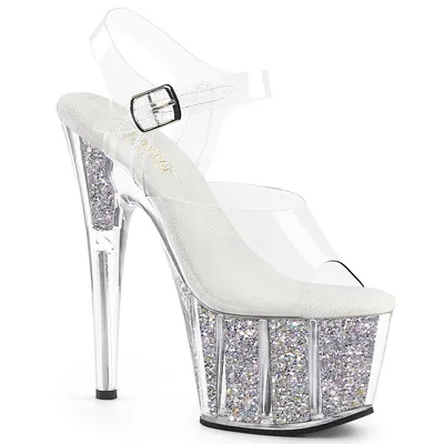 Obrázok produktu pre ADORE-708G Dámske sandále značky Pleaser, transparentná strieborná , EU 37, US 7