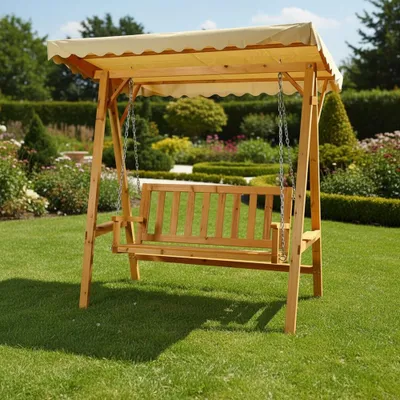 Produktbild von Melko Hollywoodschaukel 3-Sitzer Gartenschaukel Hängeschaukel Schaukelbank - Braun