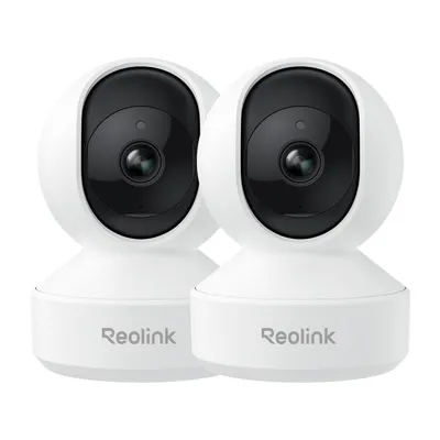 Two white Reolink security cameras are shown against a white background.