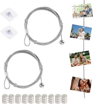 Obrázok produktu pre Fotografická šnúra s 30 magnetmi, 250 cm x 1,5 mm, šnúra na zavesenie fotografií